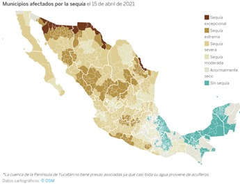 Monitor de sequía en México en los estados. 